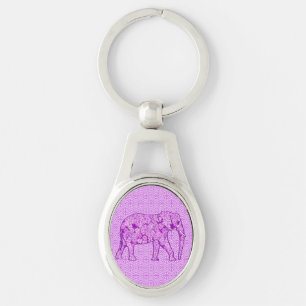 Flower elephant - amethyst purple key ring