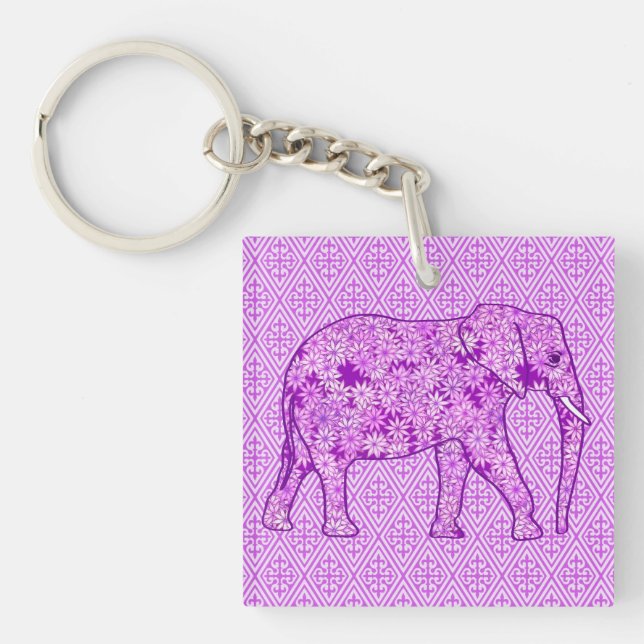 Flower elephant - amethyst purple key ring (Front)