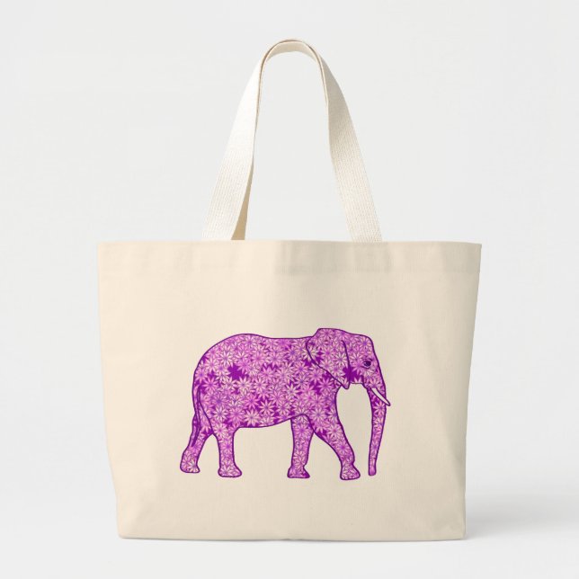 Flower elephant - amethyst purple large tote bag (Front)