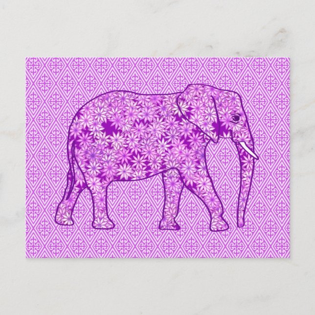 Flower elephant - amethyst purple postcard (Front)