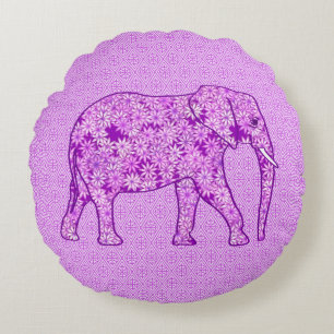Flower elephant - amethyst purple round cushion