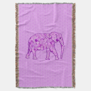 Flower elephant - amethyst purple throw blanket