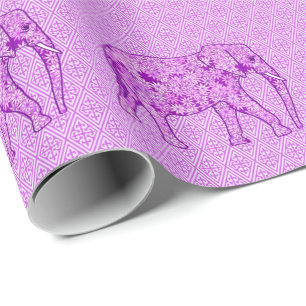 Flower elephant - amethyst purple wrapping paper