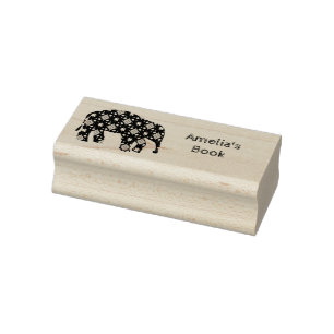 Flower  Elephant  Bookplate Self-inking Stamp