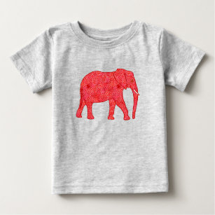 Flower elephant - deep red and coral baby T-Shirt