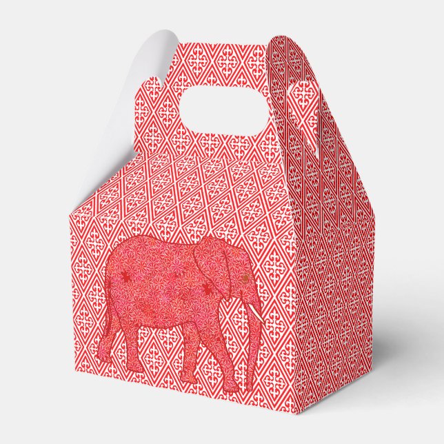 Flower elephant - deep red and coral favour box (Front Side)