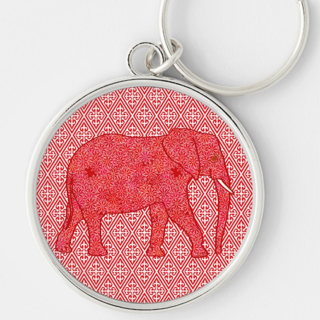 Flower elephant - deep red and coral key ring (Front)