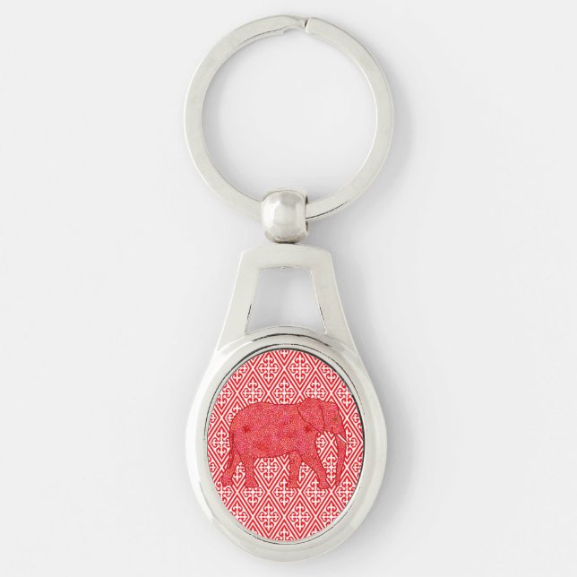 Flower elephant - deep red and coral key ring (Front)