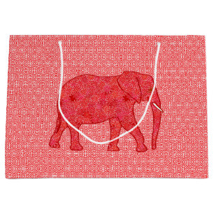 Flower Elephant, Deep Red and Coral Large Gift Bag
