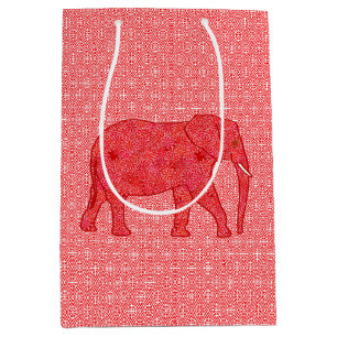 Flower Elephant, Deep Red and Coral Medium Gift Bag