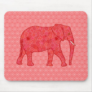 Flower elephant - deep red and coral mouse mat