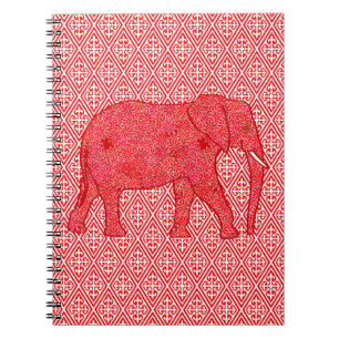 Flower elephant - deep red and coral notebook