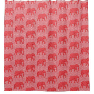 Flower elephant - deep red and coral shower curtain
