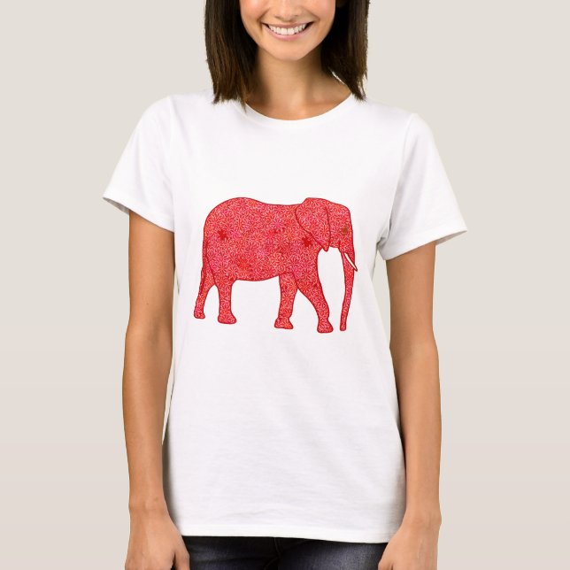 Flower elephant - deep red and coral T-Shirt (Front)