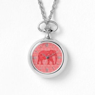 Flower elephant - deep red and coral watch