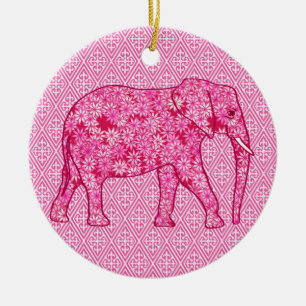 Flower elephant - fuchsia pink ceramic tree decoration