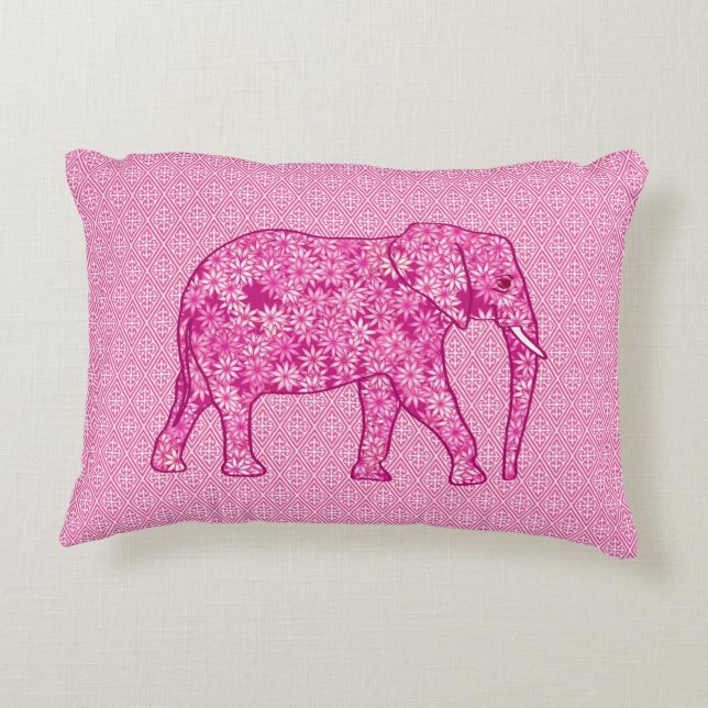 Flower elephant - fuchsia pink decorative cushion (Back)