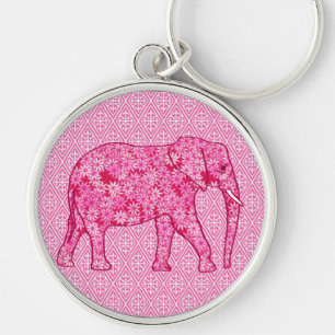 Flower elephant - fuchsia pink key ring