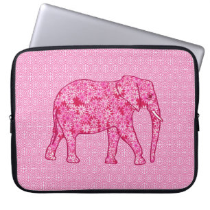 Flower elephant - fuchsia pink laptop sleeve