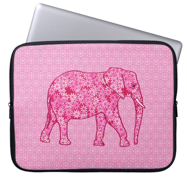Flower elephant - fuchsia pink laptop sleeve (Front)