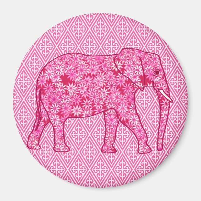 Flower elephant - fuchsia pink magnet (Front)
