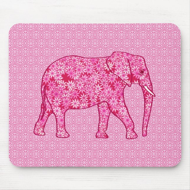 Flower elephant - fuchsia pink mouse mat (Front)