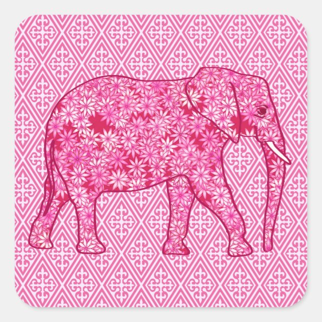 Flower elephant - fuchsia pink square sticker (Front)