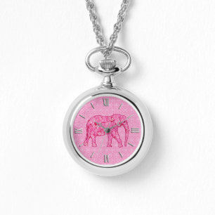 Flower elephant - fuchsia pink watch