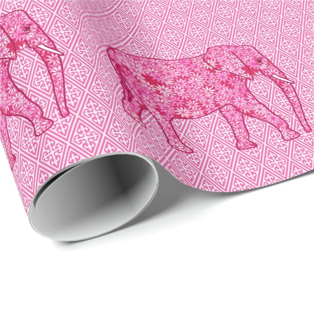 Flower elephant - fuchsia pink wrapping paper (Roll Corner)