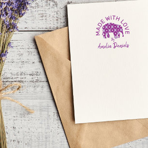 Flower  Elephant Made With Love   Rubber Stamp