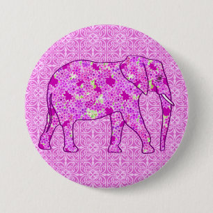 Flower elephant - orchid and magenta 7.5 cm round badge