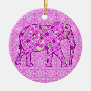Flower elephant - orchid and magenta ceramic tree decoration