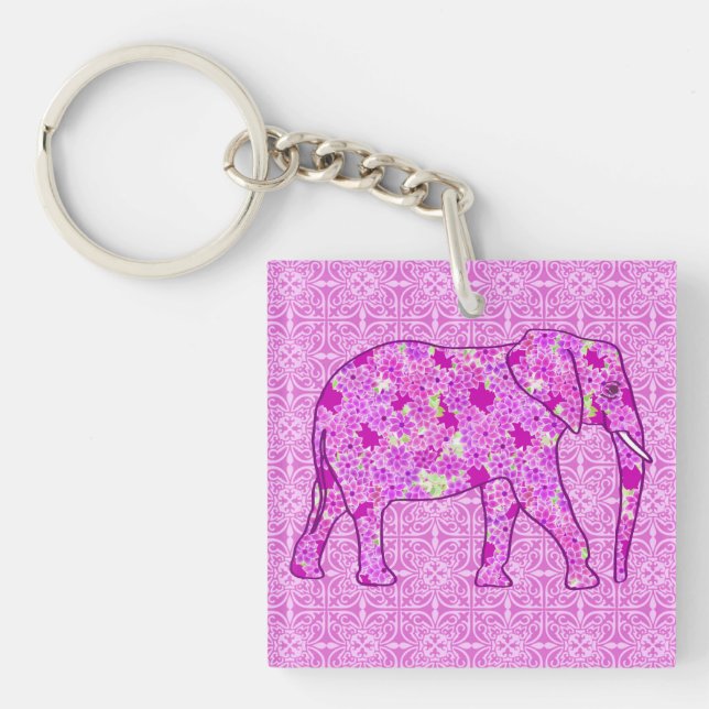 Flower elephant - orchid and magenta key ring (Front)