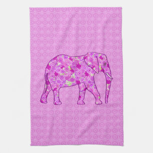 Flower elephant - orchid and magenta tea towel