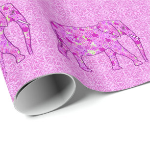 Flower elephant - orchid and magenta wrapping paper