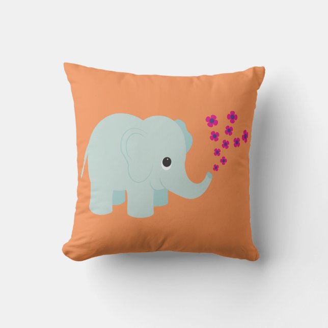 Flower Elephant Throw Pillow (Front)