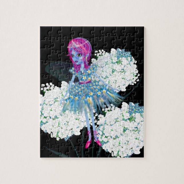 Flower Fairy Art by LeahG blue pink black white Jigsaw Puzzle (Vertical)