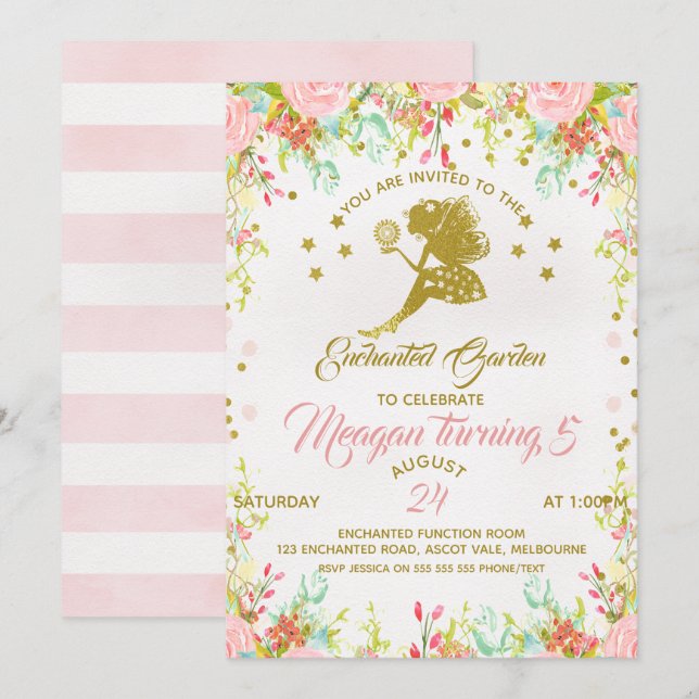Flower Fairy Birthday Invitation (Front/Back)