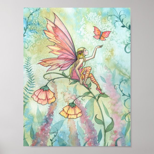 Flower Fairy Butterfly Art Poster Print (Front)