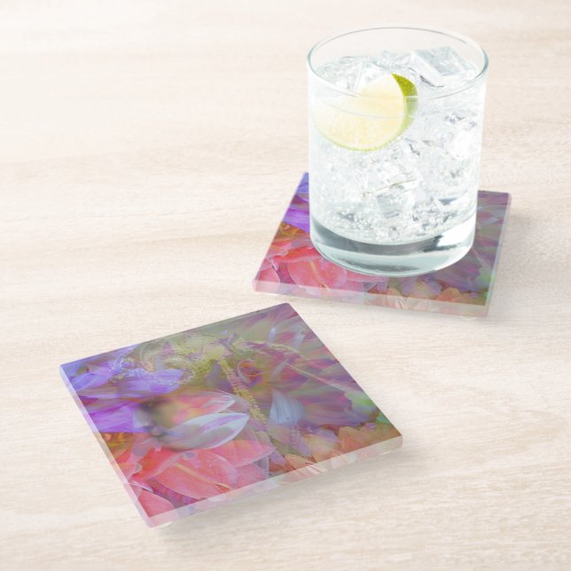 Flower Fairy Double Exposure Fantasy Art Glass Coaster (Angled)