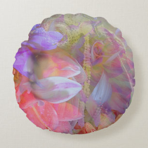 Flower Fairy Double Exposure Fantasy Art Round Cushion