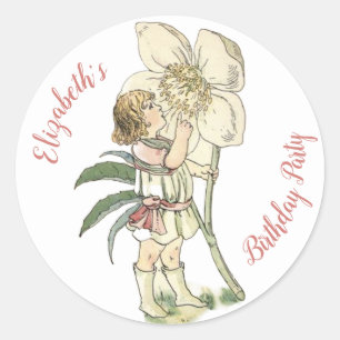 Flower Fairy Folded Note Card Classic Round Sticker