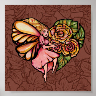 Flower Fairy Garden Heart Flowers Fairies          Poster