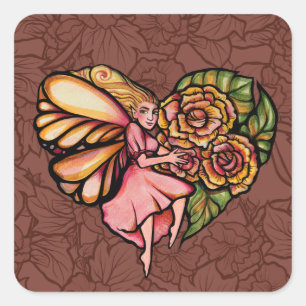 Flower Fairy Garden Heart Flowers Fairies          Square Sticker
