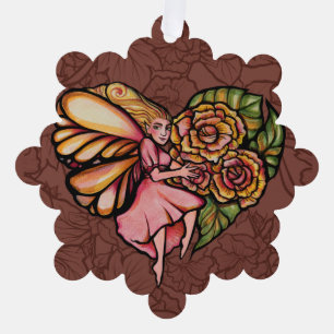 Flower Fairy Garden Heart Flowers Fairies          Tree Decoration Card