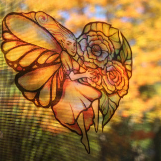 Flower Fairy Garden Heart Flowers Fairies          Window Cling