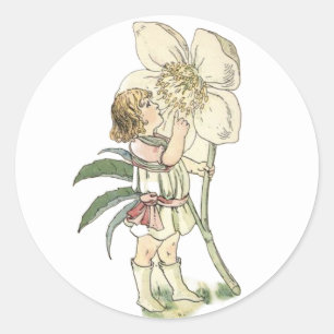 Flower Fairy Gardeners Folded Note Card Classic Round Sticker