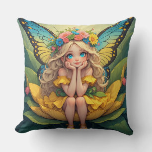 Flower Fairy Girl Sitting On Bloom For Magic Days Cushion