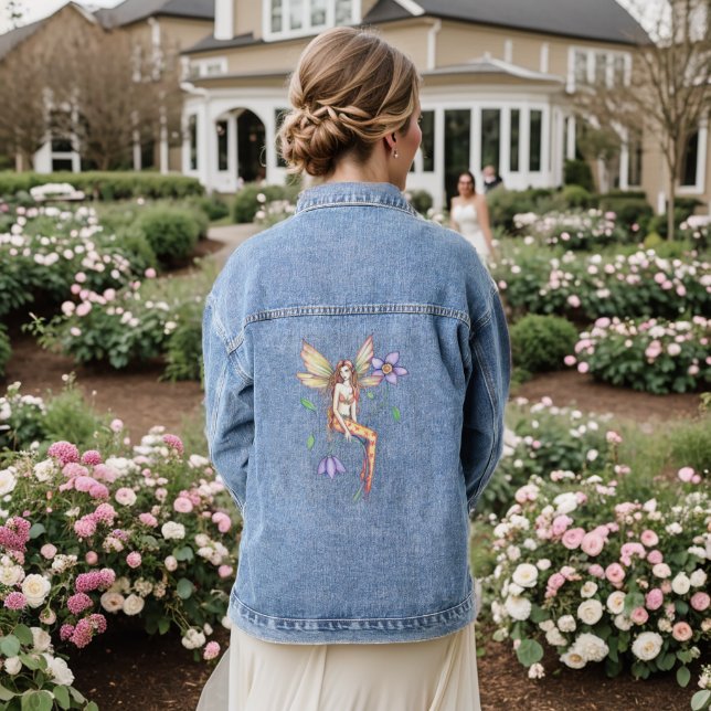 Flower Fairy Illustration by Molly Harrison Denim Jacket (Wedding Back)