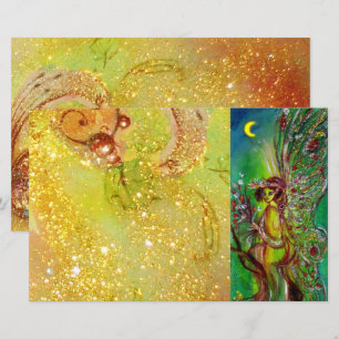 FLOWER FAIRY IN MOONLIGHT Yellow Green Fantasy